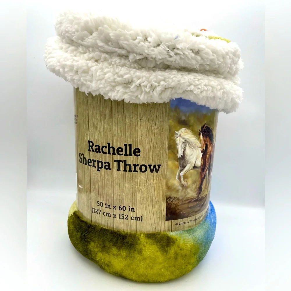 Horse Rachelle Sherpa Artist Designed Throw Blanket NWT